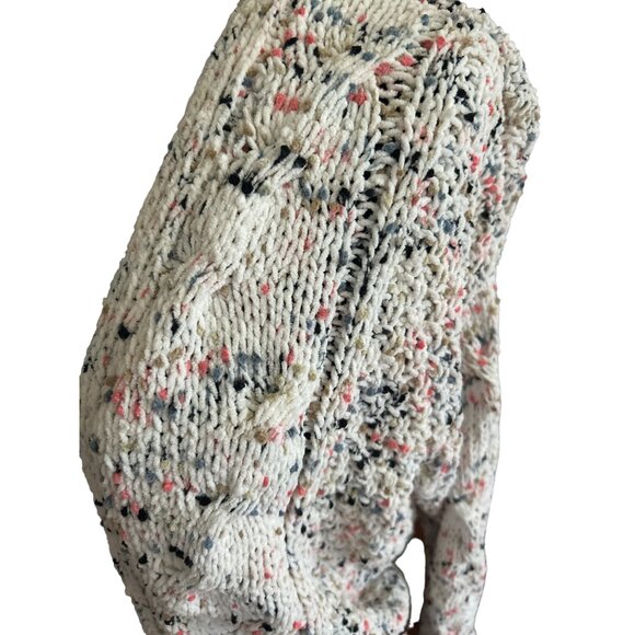 Moon & Madison Chunky Knit Ivory Pink Blue Cardigan Sweater Size XS - Picture 2 of 9